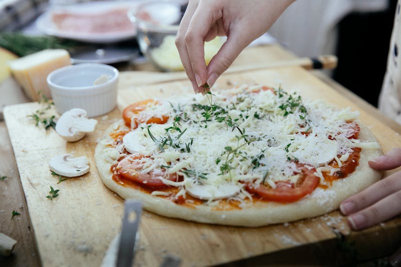 White truffle pizza with mushrooms